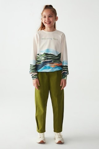 Kız Çocuk Tasarım Camping Sweatshirt-13357-krem Yeşil Krem - Yeşil