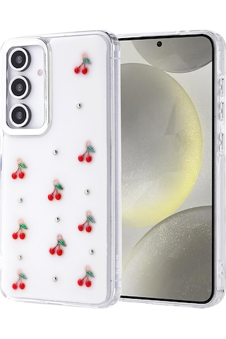Galaxy S24 Fe Uyumlu Kılıf Airbag Tasarımlı Simli Şeffaf Zore Kutup Kapak - Kiraz