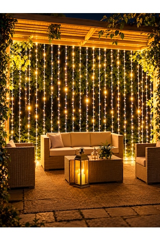 Yılbaşı Işıklandırma 3x3 Metre Fişli Sarı Led Perde Işık Yılbaşı Süsleri Ev Dekorasyonu Pencere Duvar Balkon Aydınlatma Günışığı