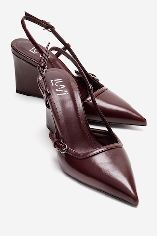 Luvishoes Celıa Bordo Cilt Sivri Burunlu Kadın Dolgu Topuklu Ayakkabı Bordo