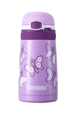 Shamobo Çelik Pipetli Çocuk Matarası 350Ml 2051 Mor