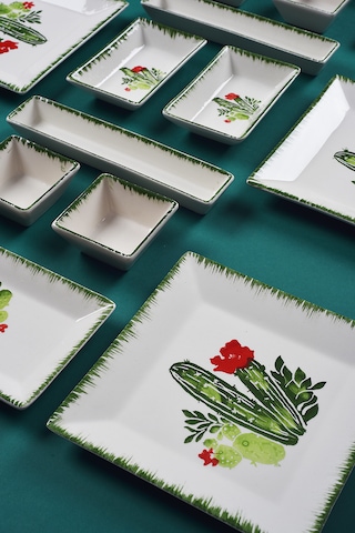 Piatti Naturali 16 Parça 6 Kişilik Kaktüs Kahvaltı Takımı Handmade Sunum Seti Çok Renkli