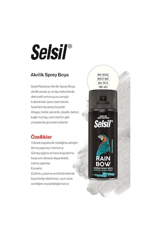 Selsil Akrilik Sprey Boya 400 Ml X 9 Mat Beyaz Ve Rosie Mat Beyaz - Ral 9010