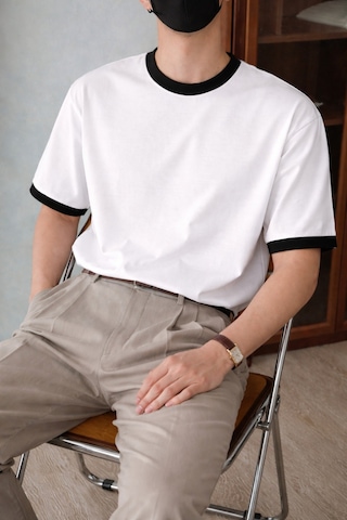 Tarz Cool Erkek Kontrast Yaka Basic Tişört Modern Ve Şık T-shirt Beyaz