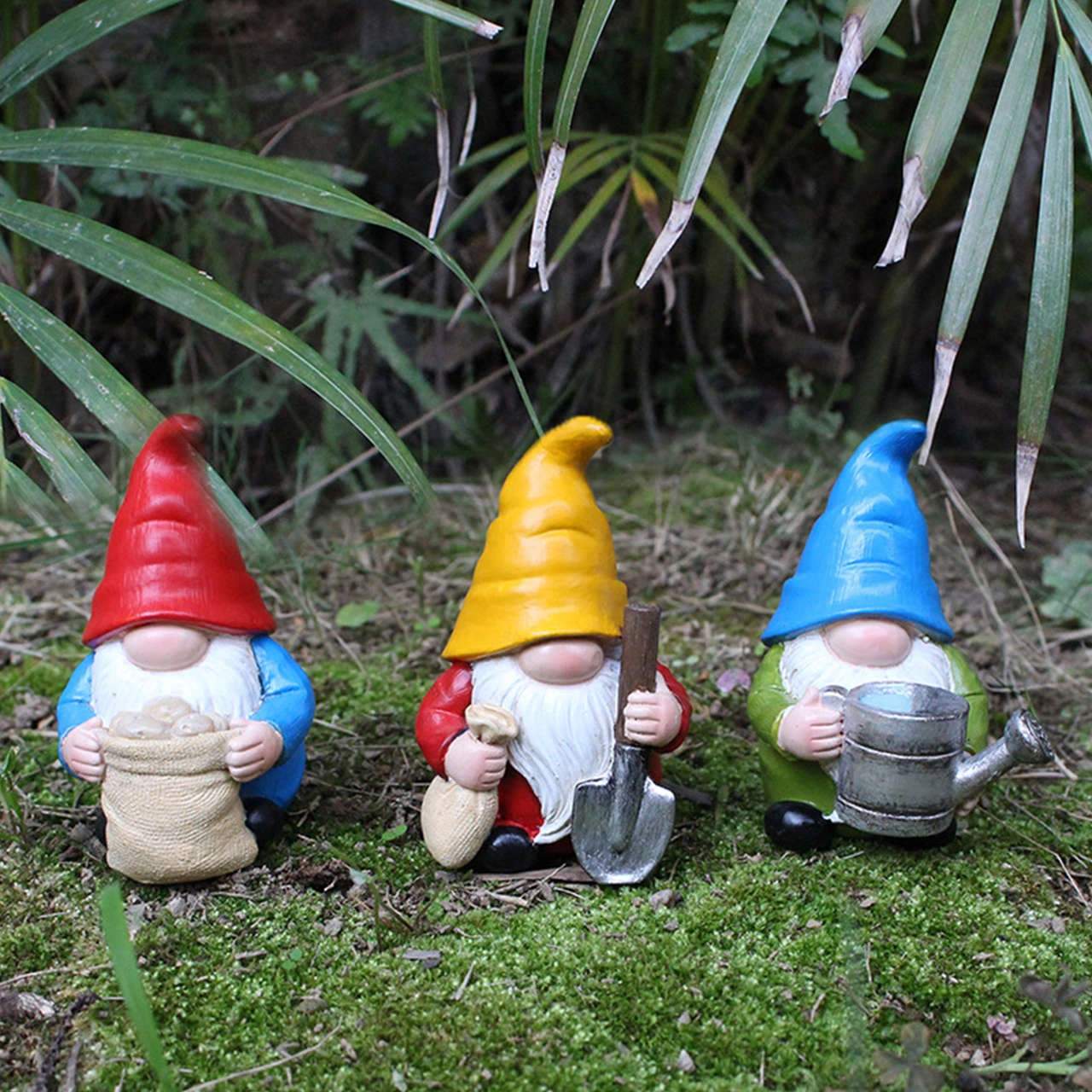 Mufunye Synthetic Reçine Cüce Figürü, El Yapımı, Su Geçirmez, Bahçe/ Balkon Dekorasyonu, 5x5x8cm, 3 Adet Set