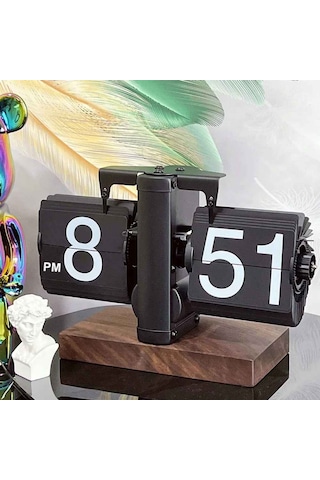 Vintage Flip Clock Mekanik Sayfa Çevirme Saat Minimalist Retro Masa Saati, Ofis Ve Ev Dekoratif Saat Siyah