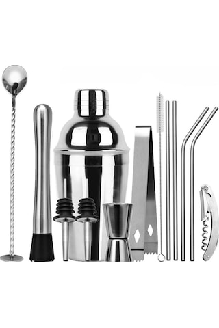 Gajeena Profesyonel 13 Parça Paslanmaz Çelik Kokteyl Seti - 350ml Şık Bar Ekipmanları