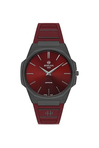 Hislon Cl127t-14kn Silikon Kordon Çelik Kasa 3 Atm Suya Dayanıklı Bordo Renk Erkek Kol Saati Füme
