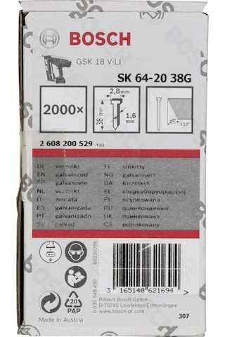 Bosch - Başsız Çivi 20ᵒ 38 MM Galvanizli 2000li
