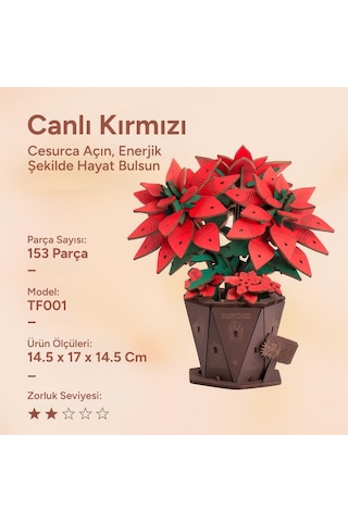 Rowood Tf001 Atatürk Çiçeği Poinsettia Dıy Minyatür Maket Model Set Ahşap 3d Wooden Puzzle Model Kit Ahşap Maket Dekoratif Hobi Seti