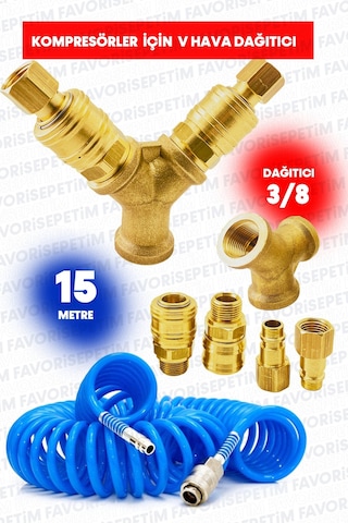 Yüksek Kalite Havalı Kompresörler Için 2'li Dağıtıcı Ve Hava Giriş Rekorları 3/8'' 15 Metre Hortum