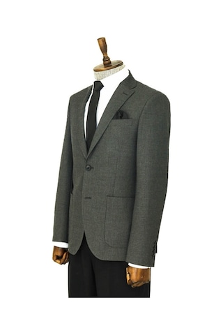Wessi Kendinden Desenli Slim Fit Sivri Yaka Gri Erkek Ceket 001