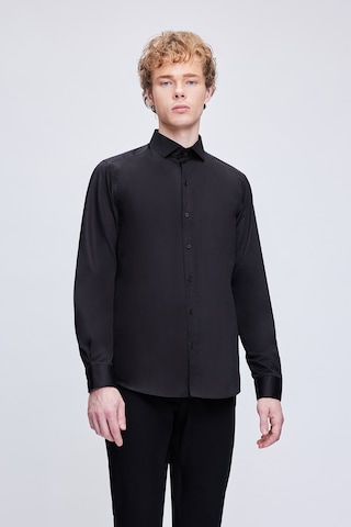 Hatemoğlu Siyah Slim Fit 100% Pamuk Açık İtalyan Yaka Uzun Kollu Saten Gömlek 24d190000045 002 Siyah