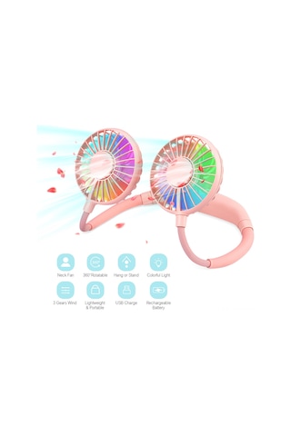 Symbee Gs-x8 Kol Serbestleştirici Koku Ve Işık Özellikli 3 Vitesli Portatif Boyun Fanı Pembe, Şarjlı Batarya