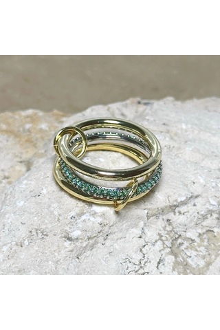 3'lü Gold-yeşil Yüzük Çok Renkli