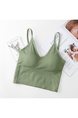 Ece's Design İnce Askılı Crop Atlet Soft Dokulu Rahat Bralet Üst W1011 Yeşil