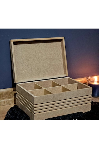 Ahşap 6 Bölmeli Küçük Boy Boy Takı Saat Aksesuar Kutusu Fitilli