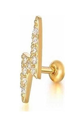 Zirkon Taşlı Şimşek Figürlü Tragus Helix Piercing Kıkırdak Küpesi 001
