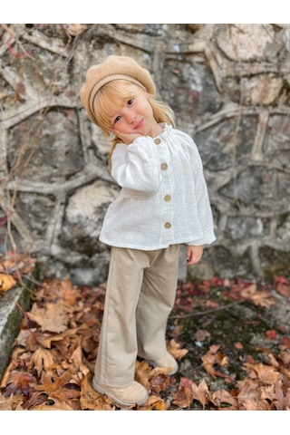Noble Kids Kız Çocuk Gömlek Ve Gabardin Pantolon Takımı Ekru