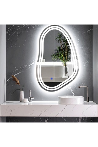 Axira Beyaz Led'li Lazer Kumlamalı Lavabo & Banyo Aynası Dokunmatik Sensörlü 55 X 90