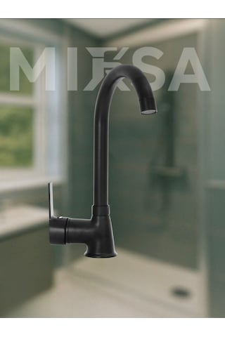 Full Siyah Armut Baston Borulu Mutfak Eviye Bataryası Çeşmesi Musluğu Çift Su Girişli