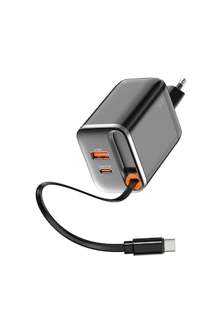 Wiwu Wi-g021 Helix Serisi Gan Teknolojili Usb-a To Type-c Pd 45w Type-c Kablolu Şarj Seti Siyah