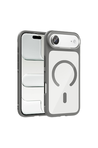 Apple Uyumlu iPhone 17 Air Kılıf M-safe Şarj Özellikli Metal Kamera Çerçeveli Zore Tiko Kapak Gri