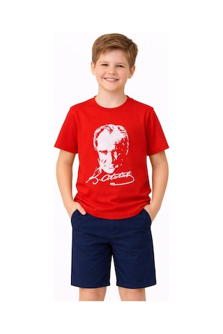Atatürk Baskılı Çocuk Tişört Bgl-st05506 Kırmızı