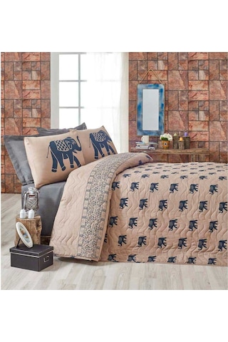 Kapitone Yatak Örtüsü Seti Tek Kişilik Fil Mavi