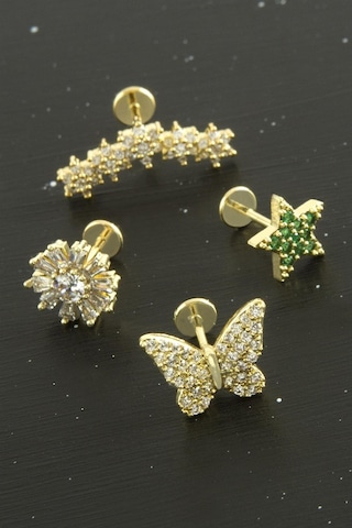 Tragus Zirkon Taşlı Piercing 1 Adet Çok Renkli
