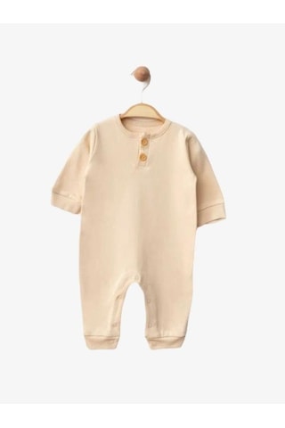 Zekids Bebek Düğmeli Organik Tulum-15480 Bej