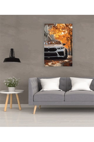 Beyaz Bmw Araba Temalı Cam Tablo