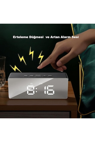 Hymark Dijital Çalar Saat Usb/pil Aynalı Led Termometre Alarm Gece Modlu Eletronik Saat