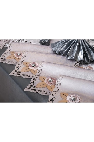 Afife Kadife Gümüş Füme Sofra Takımı 8 Kişilik 160x230 Cm 34 Prç. - 955 Çok Renkli