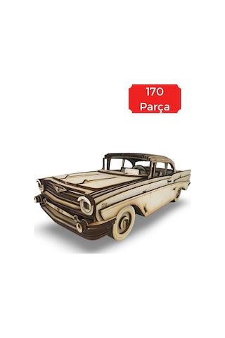 3d 1957 Chevrolet Bel Air Maketi - Ahşap Retro Araba Puzzle - 49x13x14 Cm - 170 Parça