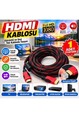 Hdmı Kablosu Hdtv Bilgisayar Uydu Görüntü Ses Full Hd Sargılı Görüntü Aktarma Kablosu Adet  Diğer