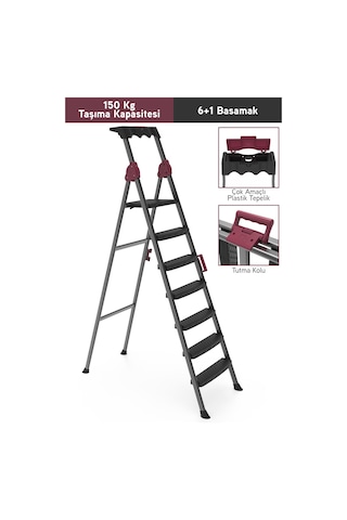 Perilla Comfort 6+1 Basamaklı Kolay Taşınır Tutamaçlı Profil Metal Merdiven