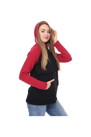 Luvmabelly Myra4525 Bordo&siyah Parçalı Kapüşonlu Ve Cepli Emzirme Sweatshirt