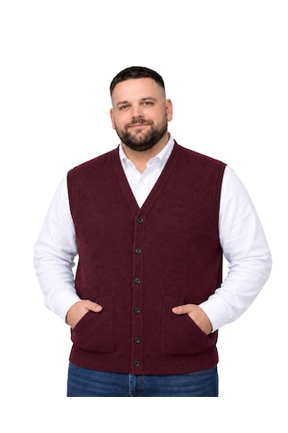 Battalmoda Erkek Büyük Beden Bordo Cepli Triko Yelek 3xl-4xl-5xl-6xl