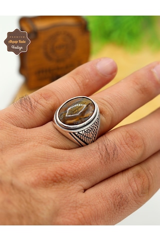 Kaplangözü Taşlı Baklava Motifli 925 Ayar Gümüş Erkek Yüzük 201024879 Gümüş