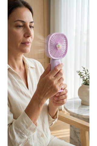 Mini El Fanı Lila Kompakt Tasarımlı, Usb Şarjlı Güçlü Taşınabilir Vantilatör Fan-pl114