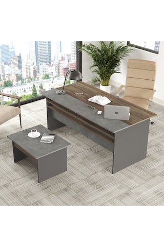 Navaris Ab Ofis Masası Sehpa Ofis Büro Masa Takımı Kahve-beton-antrasit Nav6-cga Kahverengi
