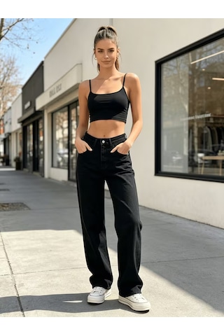 Layal My Beauty Melody Kadın Jeans Wide Leg Rahat Yüksek Bel Salaş Bol Paça Jean Palazzo Denim Kot Pantolon Siyah