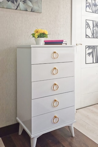 Şifonyer 5 Çekmece Beyaz/Altın