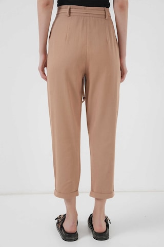 Gabria Kemerli Duble Paça Keten Pantolon Camel