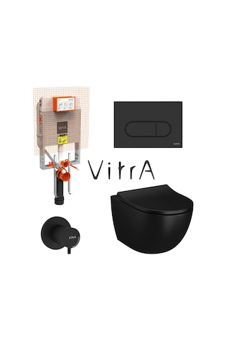 Vitra S60 Smootflush Mat Siyah Asma Klozet 7510b083-0090, Vitra Mat Siyah Gömme Rezervuar Set 768-1851 Siyah