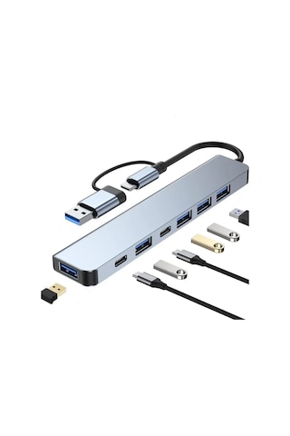 Alfalink Alüminyum 7in1 Usb Hub Usb/type-c To Usb 3.0 Tak Çalıştır 100w Pd Şarj Apple Uyumlu MacBook Air/pro