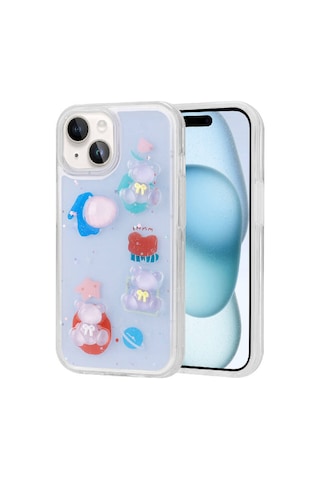 Zore Apple iPhone 15 Plus Uyumlu Kabartma Figürlü Parlak Omsy Minimini Silikon Kılıf-mor