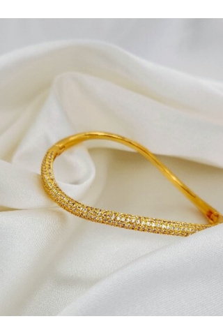 Eva Takı 316 L S Şeklinde Zirkon Taşlı Çelik Altın Kaplama Gold Kelepçe Altın