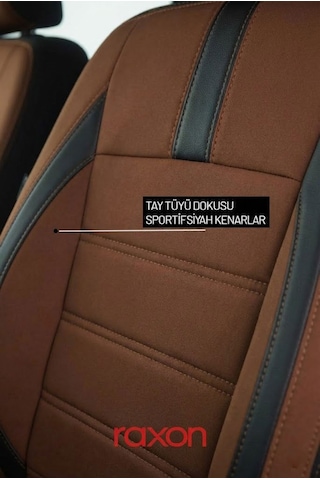 Neptun Plus Serisi Tay Tüyü Kumaş Oto Koltuk Kılıfı Tam Set Airbag Uyumlu Lüks Araç Koltuk Kılıfı Kahverengi Siyah